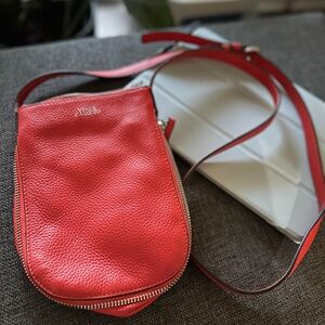 Vince Camuto Coral Red Leather Crossbody Bag with Textured Finish